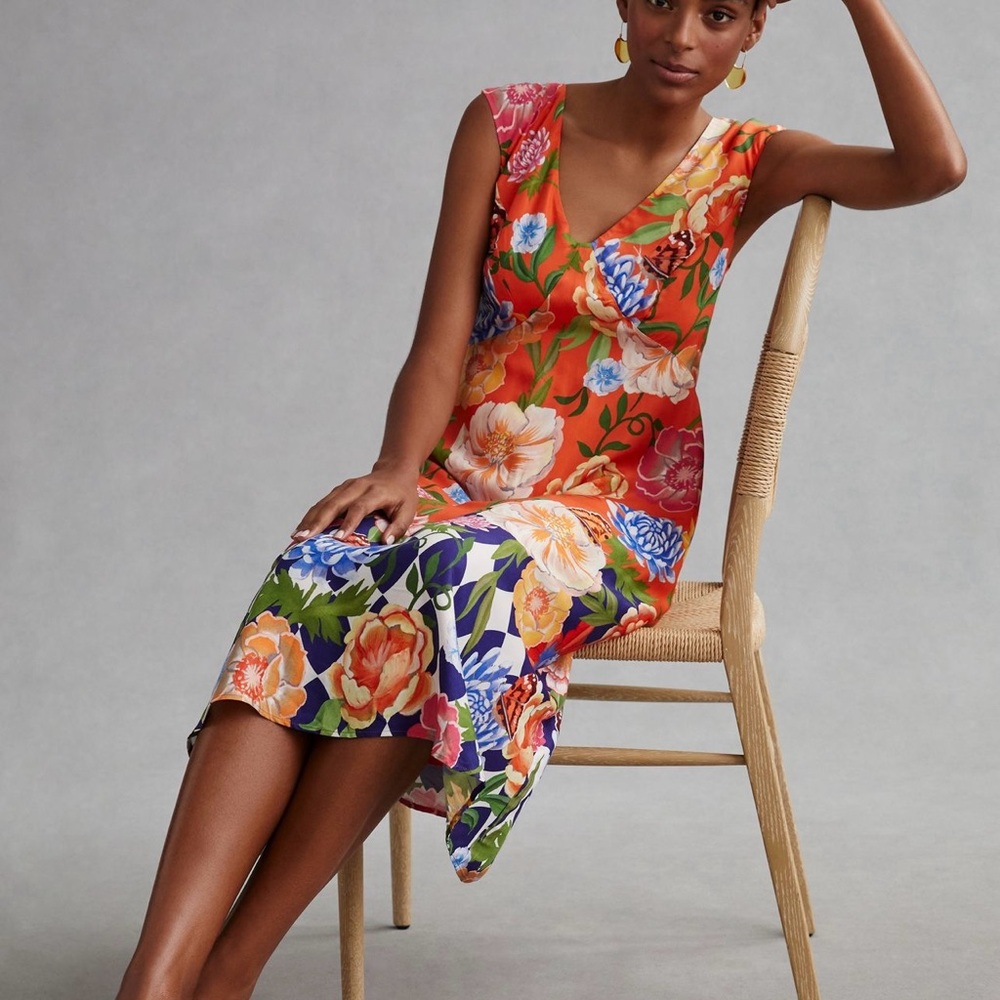 Anthropologie Vibrant Floral Midi Dress